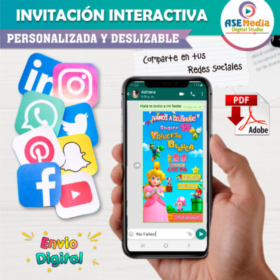 Princesa Peach Mario Bros Invitación Interactiva de Cumpleaños - Imagen 5