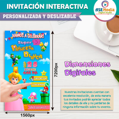 Princesa Peach Mario Bros Invitación Interactiva de Cumpleaños - Imagen 6