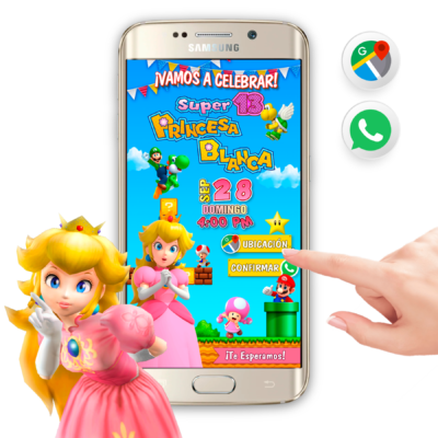 Princesa Peach Mario Bros Invitación Interactiva de Cumpleaños