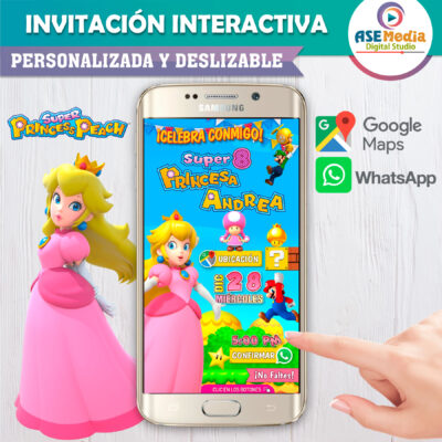 Alternative view of Princesa Peach Mario Bros Invitación Interactiva de Cumpleaños Mod 02