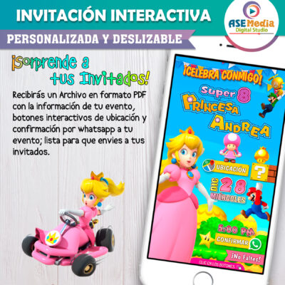 Princesa Peach Mario Bros Invitación Interactiva de Cumpleaños Mod 02 - Imagen 3