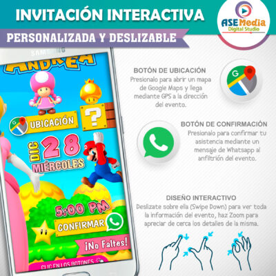 Princesa Peach Mario Bros Invitación Interactiva de Cumpleaños Mod 02 - Imagen 4