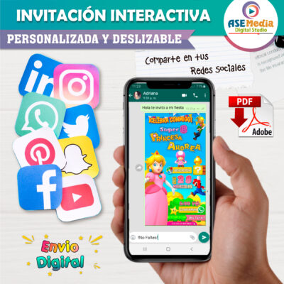 Princesa Peach Mario Bros Invitación Interactiva de Cumpleaños Mod 02 - Imagen 5