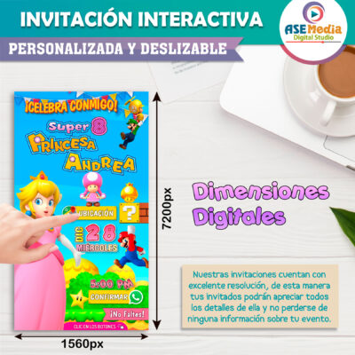 Princesa Peach Mario Bros Invitación Interactiva de Cumpleaños Mod 02 - Imagen 6
