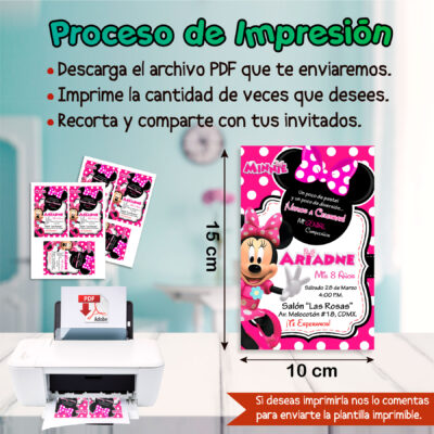Minnie Mouse Pink Rosa Invitación Digital de Cumpleaños