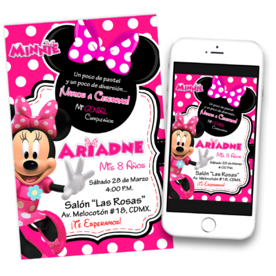Minnie Mouse Pink Rosa Invitación Digital de Cumpleaños