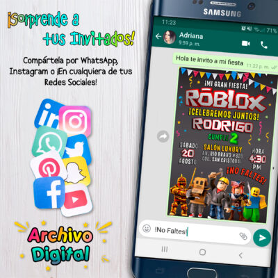 Roblox Invitación Digital de Cumpleaños