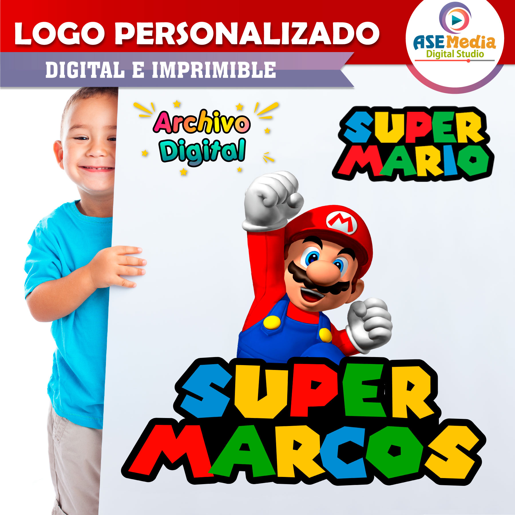 Mario Bros Saltando Logo Personalizado con Nombre para Cumpleaños - Imagen 2