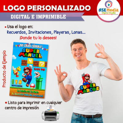 Mario Bros Saltando Logo Personalizado con Nombre para Cumpleaños - Imagen 4