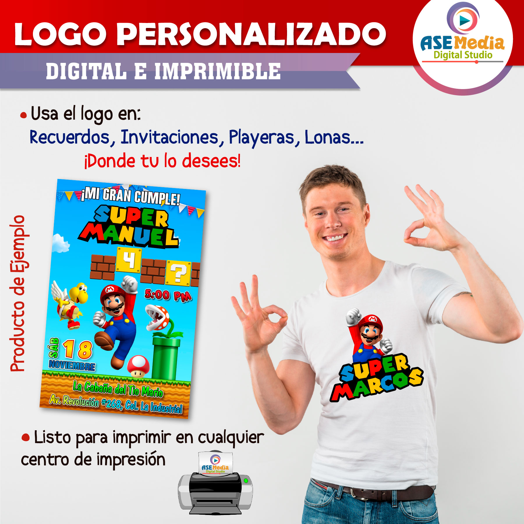 Mario Bros Saltando Logo Personalizado con Nombre para Cumpleaños - Imagen 4