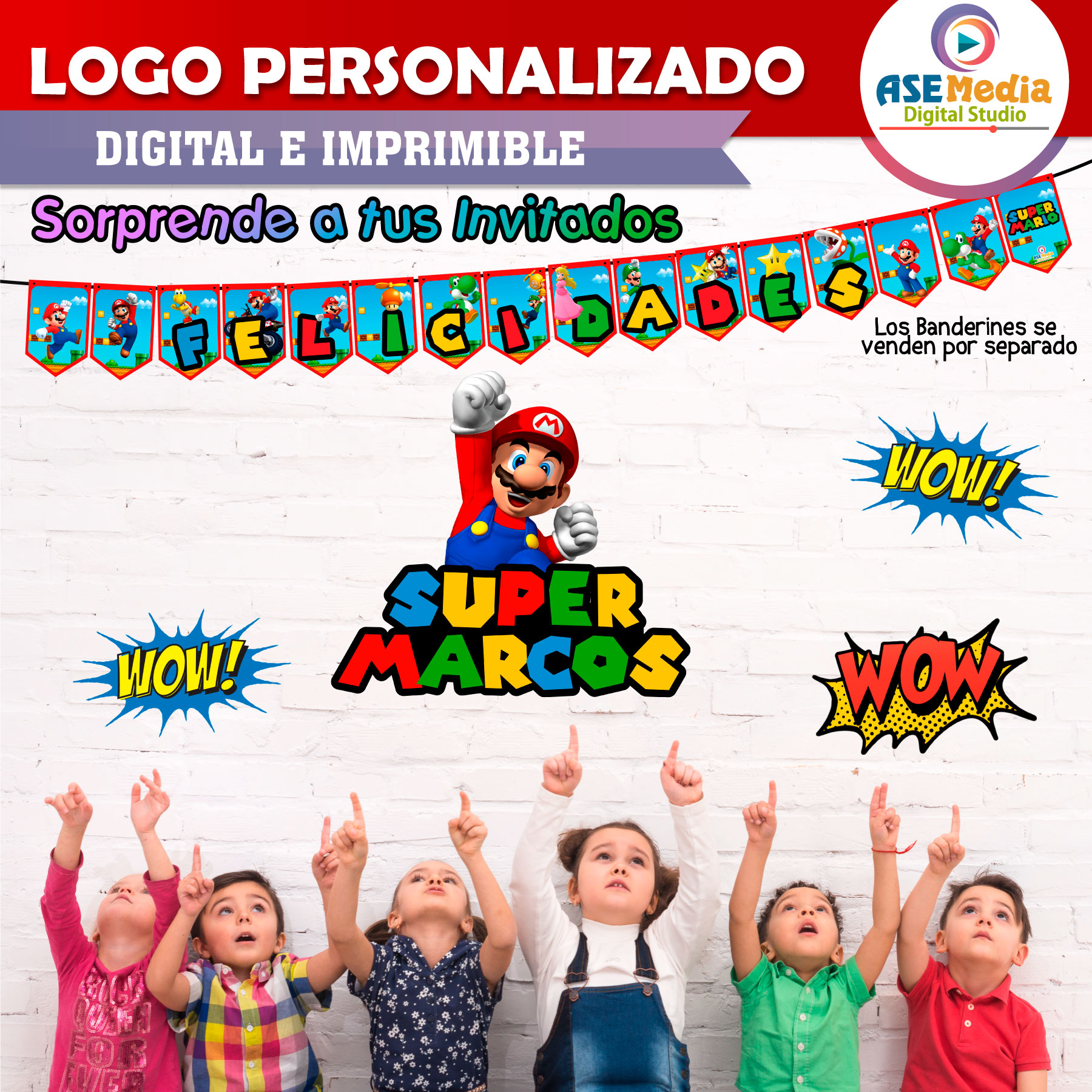 Mario Bros Saltando Logo Personalizado con Nombre para Cumpleaños - Imagen 5