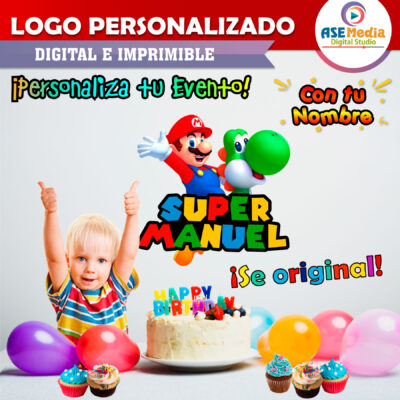Mario Bros y Yoshi Logo Personalizado con Nombre para Cumpleaños - Imagen 3