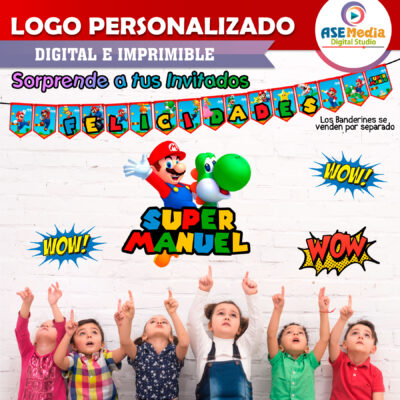 Mario Bros y Yoshi Logo Personalizado con Nombre para Cumpleaños - Imagen 5