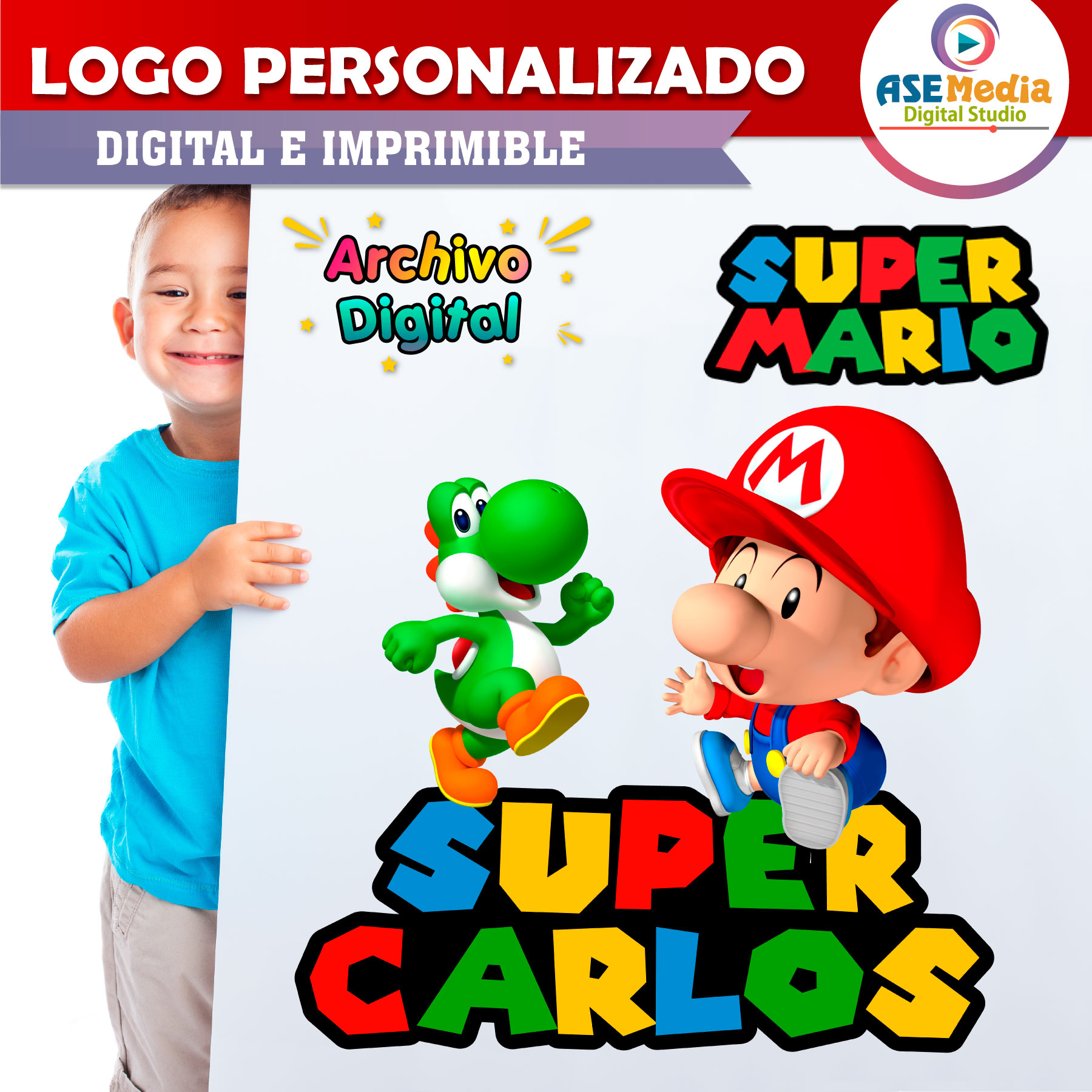Baby Mario Bros Logo Personalizado con Nombre para Cumpleaños - Imagen 2