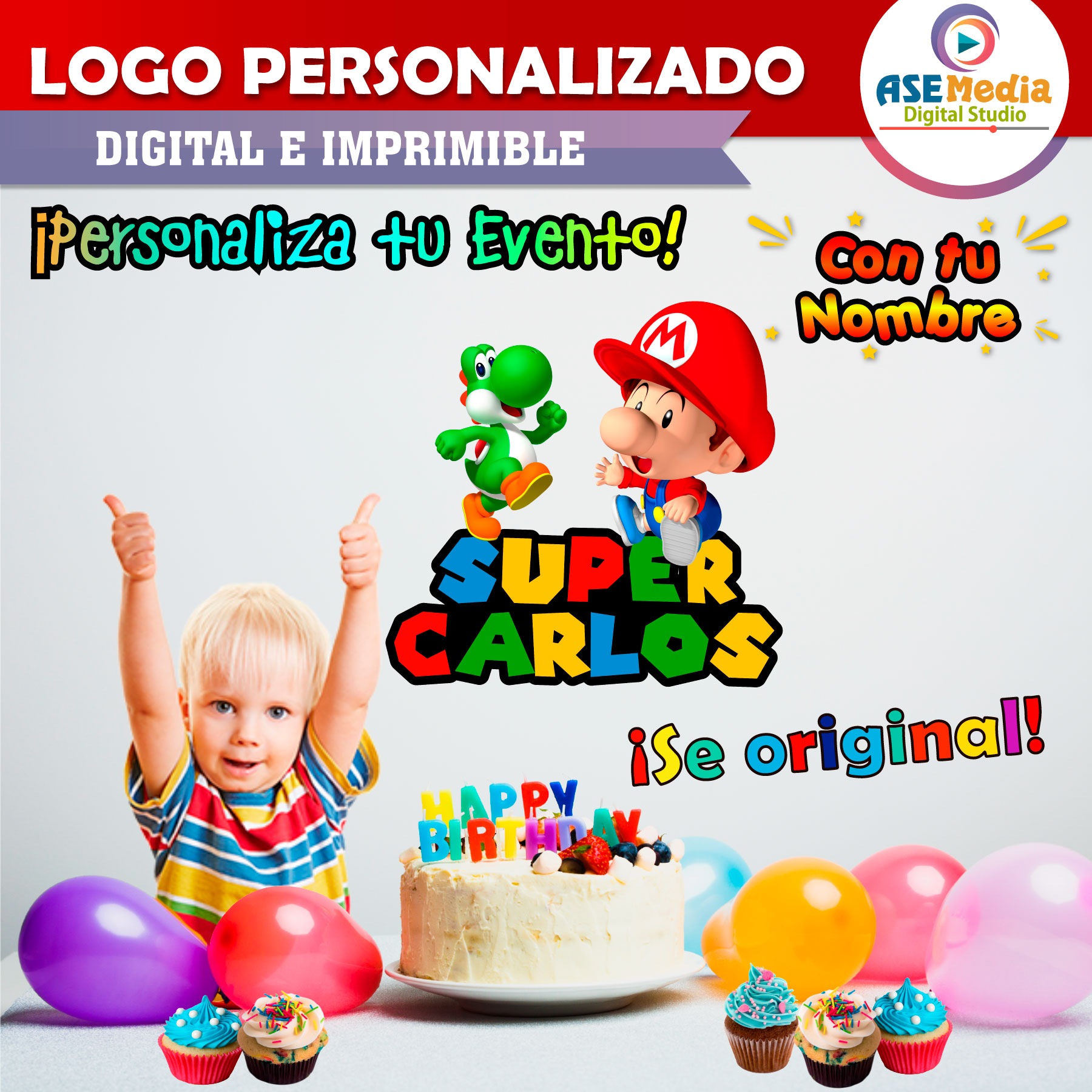 Baby Mario Bros Logo Personalizado con Nombre para Cumpleaños - Imagen 3