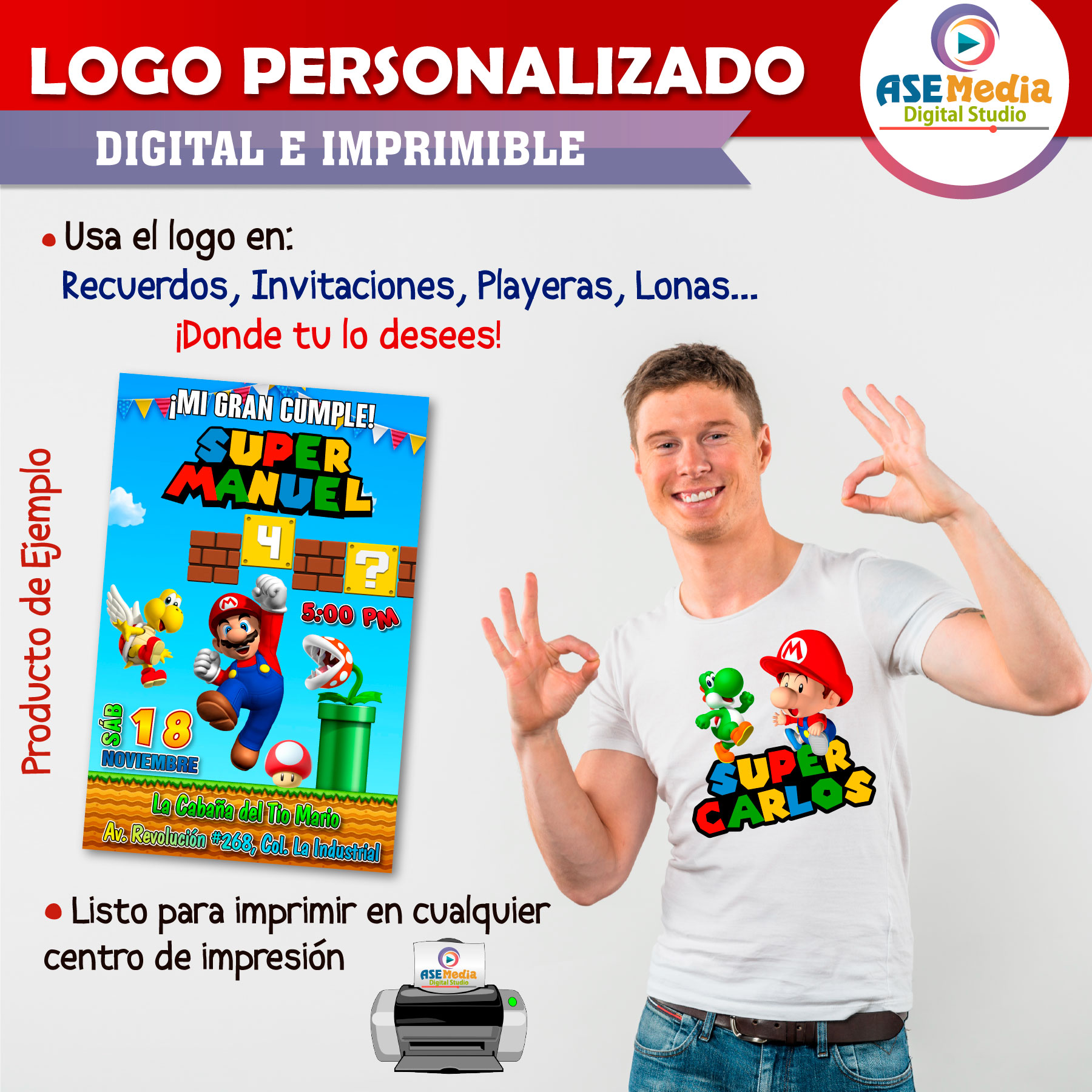 Baby Mario Bros Logo Personalizado con Nombre para Cumpleaños - Imagen 4