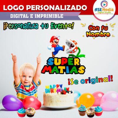 Mario Bros y Planta Piraña Logo Personalizado con Nombre para Cumpleaños - Imagen 3