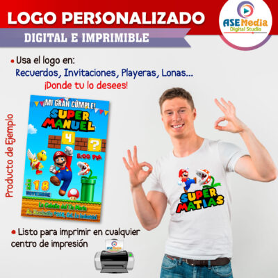 Mario Bros y Planta Piraña Logo Personalizado con Nombre para Cumpleaños - Imagen 4