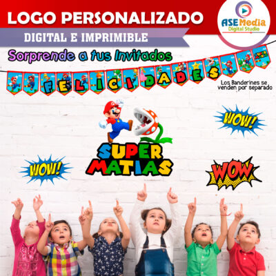 Mario Bros y Planta Piraña Logo Personalizado con Nombre para Cumpleaños - Imagen 5