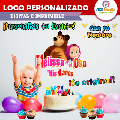 Masha y El Oso Logo Personalizado con Nombre para Cumpleaños - Imagen 3