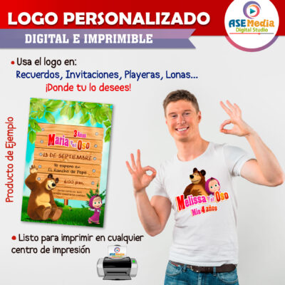 Masha y El Oso Logo Personalizado con Nombre para Cumpleaños - Imagen 4