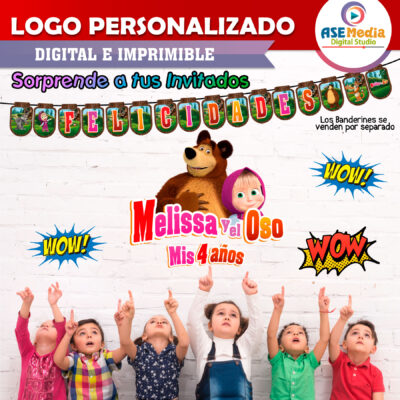 Masha y El Oso Logo Personalizado con Nombre para Cumpleaños - Imagen 5