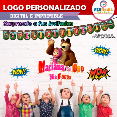 Masha y El Oso Logo Personalizado con Nombre para Cumpleaños Mod 03 - Imagen 3