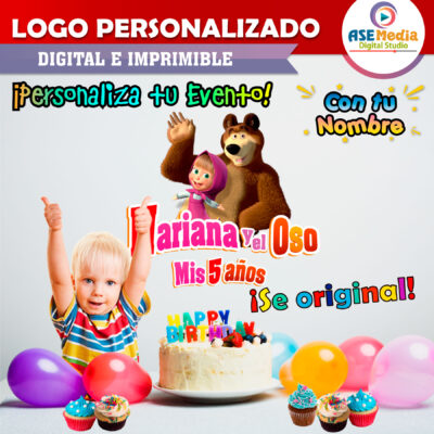Masha y El Oso Logo Personalizado con Nombre para Cumpleaños Mod 03 - Imagen 4