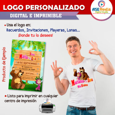 Masha y El Oso Logo Personalizado con Nombre para Cumpleaños Mod 03 - Imagen 5