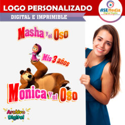 Alternative view of Masha y El Oso Logo Personalizado con Nombre para Cumpleaños Mod 04