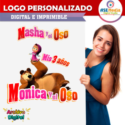 Alternative view of Masha y El Oso Logo Personalizado con Nombre para Cumpleaños Mod 04