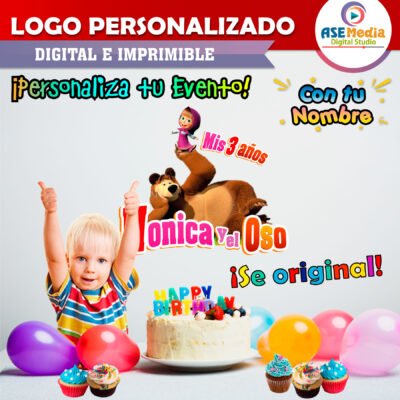 Masha y El Oso Logo Personalizado con Nombre para Cumpleaños Mod 04 - Imagen 3