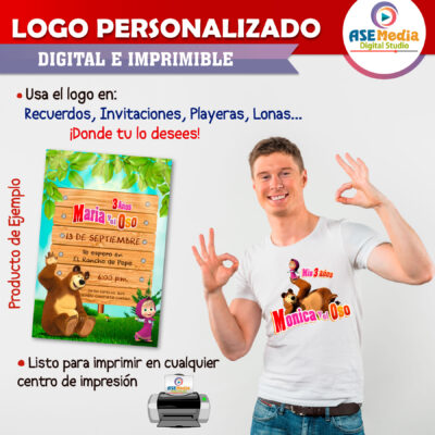 Masha y El Oso Logo Personalizado con Nombre para Cumpleaños Mod 04 - Imagen 4