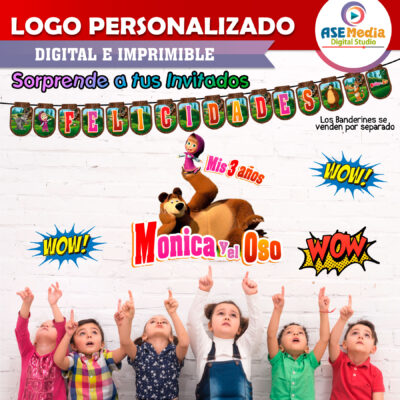 Masha y El Oso Logo Personalizado con Nombre para Cumpleaños Mod 04 - Imagen 5