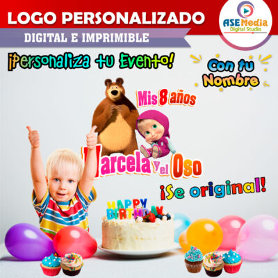 Masha y El Oso Logo Personalizado con Nombre para Cumpleaños Mod 05 - Imagen 3