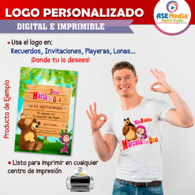 Masha y El Oso Logo Personalizado con Nombre para Cumpleaños Mod 05 - Imagen 4