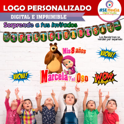 Masha y El Oso Logo Personalizado con Nombre para Cumpleaños Mod 05 - Imagen 5