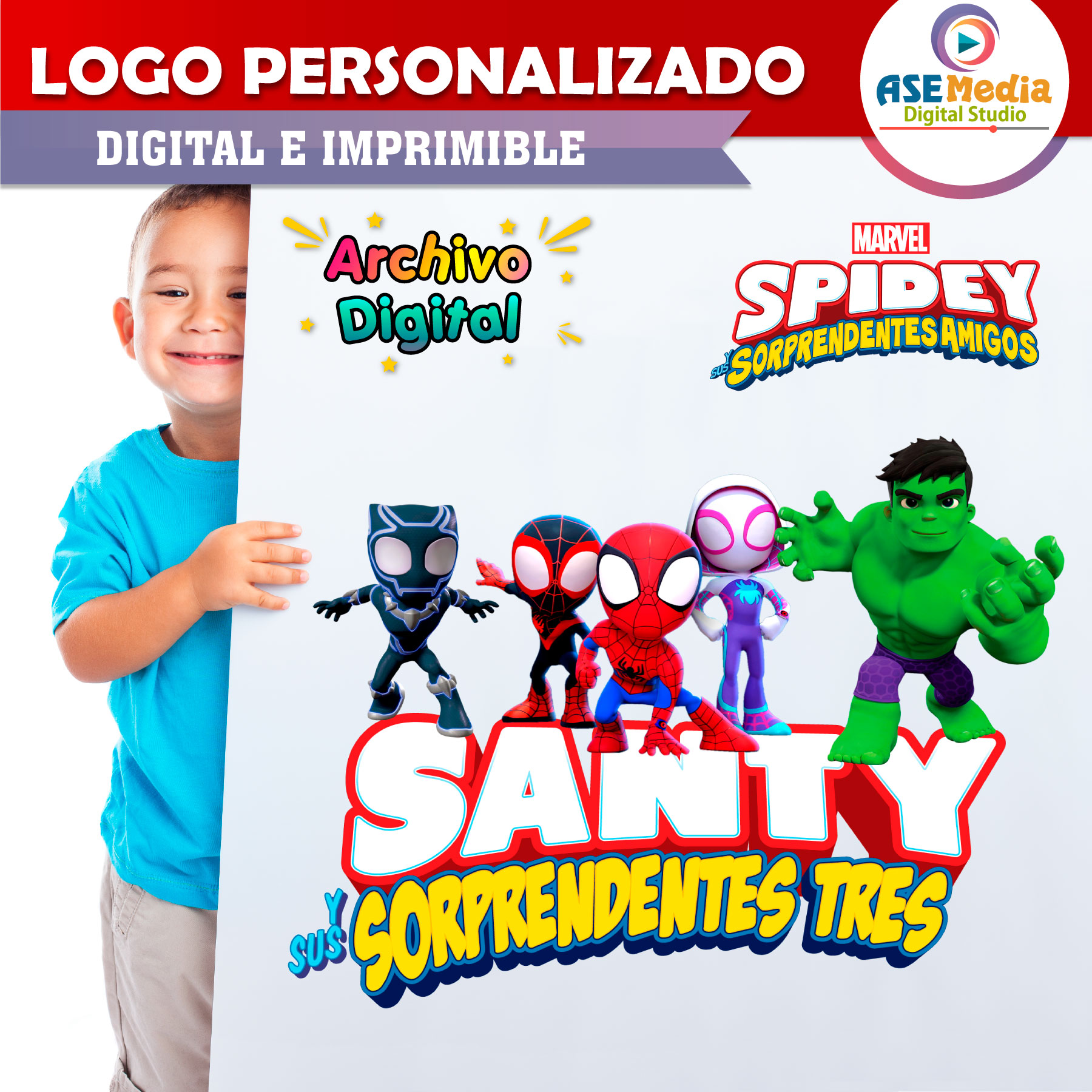 Spidey y sus Sorprendentes Amigos Spiderman Logo Personalizado con Nombre para Cumpleaños Mod 04 - Imagen 2