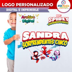 Alternative view of Spidey, Spin y Ghost Spider, Sorprendentes Amigos Logo Personalizado con Nombre para Cumpleaños