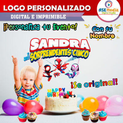 Spidey, Spin y Ghost Spider, Sorprendentes Amigos Logo Personalizado con Nombre para Cumpleaños - Imagen 3