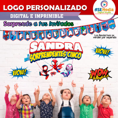 Spidey, Spin y Ghost Spider, Sorprendentes Amigos Logo Personalizado con Nombre para Cumpleaños - Imagen 5