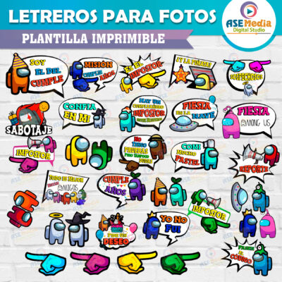 Among Us Impostor Tripulante Letreros de Cumpleaños Imprimibles para Fotos