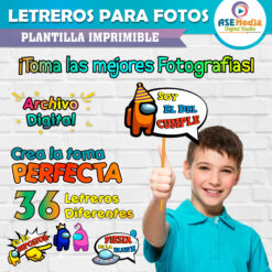 Alternative view of Among Us Impostor Tripulante Letreros de Cumpleaños Imprimibles para Fotos