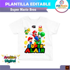 Alternative view of Super Mario Bros Plantilla Editable para Playera T-Shirt