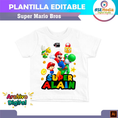 Alternative view of Super Mario Bros Plantilla Editable para Playera T-Shirt