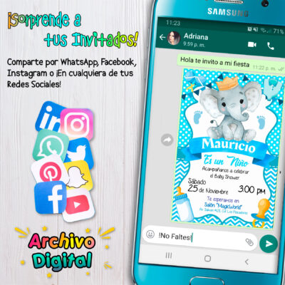 Baby Shower Elefantito Invitación Digital