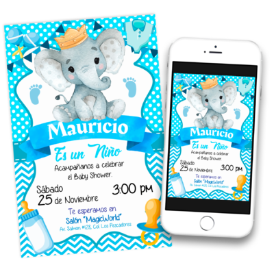 Baby Shower Elefantito Invitación Digital