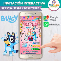 Alternative view of Bluey y Amigos Rosa Niña Invitación Interactiva de Cumpleaños