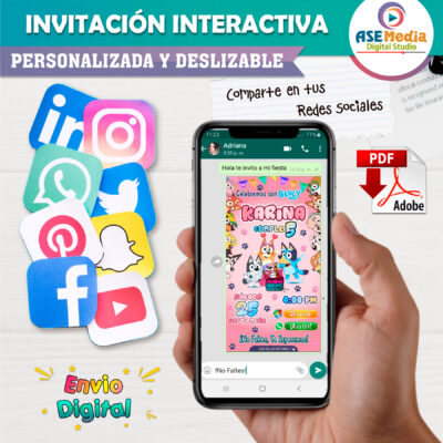 Bluey y Amigos Rosa Niña Invitación Interactiva de Cumpleaños - Imagen 5