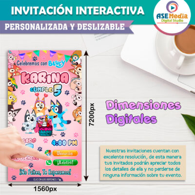 Bluey y Amigos Rosa Niña Invitación Interactiva de Cumpleaños - Imagen 6